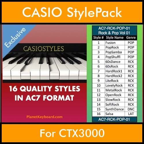 CasioStyles By PK Vol. 1 Rock and Pop 16 Styles for CASIO CTX3000 in AC7 format Planetkeyboard Keyboard Styles Shop