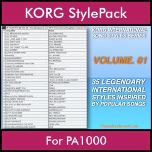 KORG International Song Styles By PK Vol. 1  - By PlanetKeyboard - 35 Song Styles for KORG PA1000 in STY format