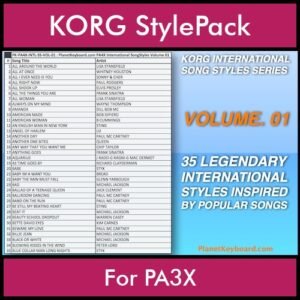 KORG International Song Styles By PK Vol. 1  - By PlanetKeyboard - 35 Song Styles for KORG PA3X in STY format