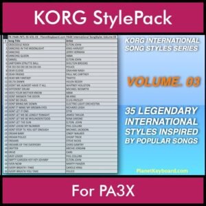 KORG International Song Styles By PK Vol. 3  - By PlanetKeyboard - 35 Song Styles for KORG PA3X in STY format