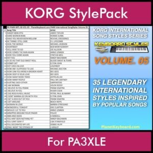 KORG International Song Styles By PK Vol. 5 - By PlanetKeyboard - 35 Song Styles for KORG PA3XLE in STY format