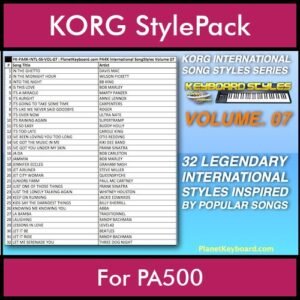 KORG International Song Styles By PK Vol. 7  - By PlanetKeyboard - 32 Song Styles for KORG PA500 in STY format