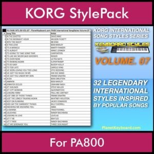 KORG International Song Styles By PK Vol. 7  - By PlanetKeyboard - 32 Song Styles for KORG PA800 in STY format