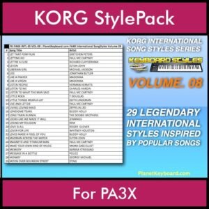 KORG International Song Styles By PK Vol. 8  - By PlanetKeyboard - 29 Song Styles for KORG PA3X in STY format