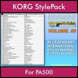 KORG International Song Styles By PK Vol. 9  - By PlanetKeyboard - 35 Song Styles for KORG PA500 in STY format