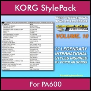 KORG International Song Styles By PK Vol. 10 - By PlanetKeyboard - 27 Song Styles for KORG PA600 in STY format
