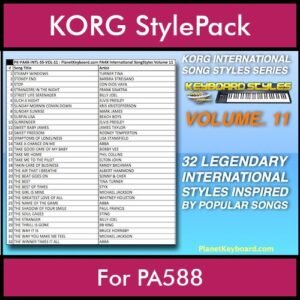 KORG International Song Styles By PK Vol. 11 - By PlanetKeyboard - 32 Song Styles for KORG PA588 in STY format