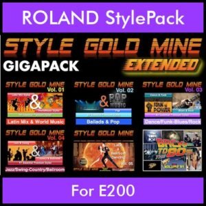 StyleGoldMine By PK Extended GIGAPACK Vol. 1 - Vol. 01 to Vol. 05 and BackToThe80s - 428 Styles / 21 Song Styles for ROLAND E200 in STL format